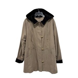 Weather Tamer Coat Womens Large Brown Softshell Hooded Full Zip‎ Button Up Lined